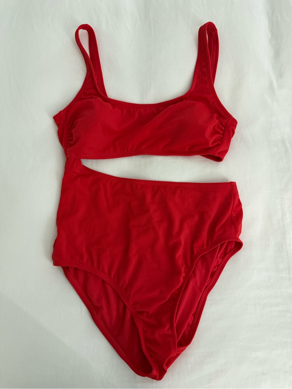 Kona Sol Red Ribbed One Piece Swimsuit